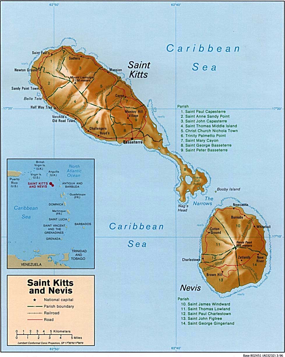 Geographic map of st. kitts